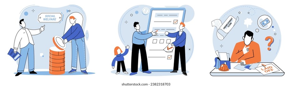 Social security. Vector illustration. Society as whole benefits from robust social security systems International cooperation is essential for effective social security policies Working together