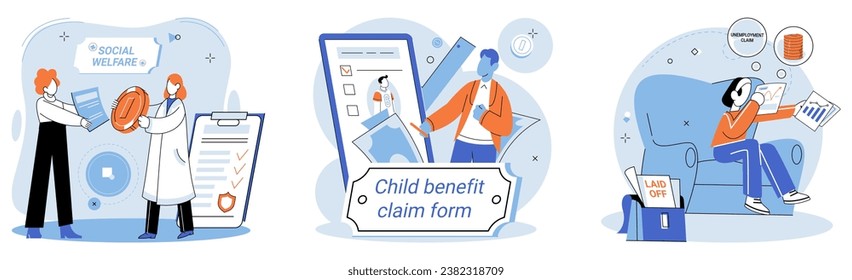 Social security. Vector illustration. Society benefits when social security measures are implemented and effective International collaboration strengthens social security policies and practices