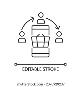 Social selling strategy linear icon. Leveraging social networks. Building authority online. Thin line customizable illustration. Contour symbol. Vector isolated outline drawing. Editable stroke
