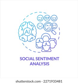 Social sentiment analysis blue gradient concept icon. Behavioral research. Neuromarketing. AI technology abstract idea thin line illustration. Isolated outline drawing. Myriad Pro-Bold font used