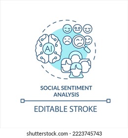 Social sentiment analysis turquoise concept icon. Behavioral research abstract idea thin line illustration. Isolated outline drawing. Editable stroke. Arial, Myriad Pro-Bold fonts used