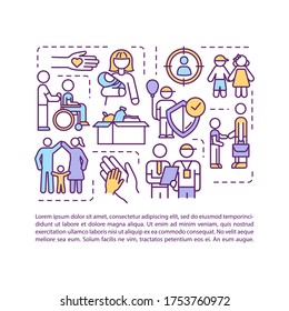 Social service for family concept icon with text. Assistance for people with special need. PPT page vector template. Brochure, magazine, booklet design element with linear illustrations