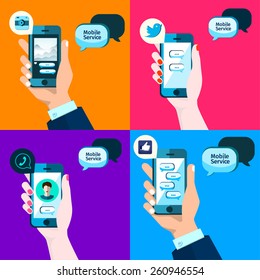 Social service, mobile media in flat style,, apps icon. Bubble speech  iPhone illustration,