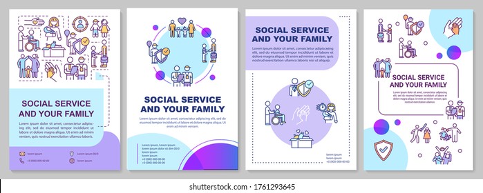 Social service and your family brochure template. Youth welfare. Flyer, booklet, leaflet print, cover design with linear icons. Vector layouts for magazines, annual reports, advertising posters