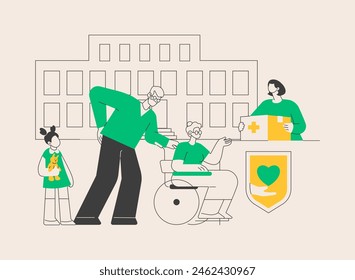 Social services abstract concept vector illustration. Social work assistance, public welfare service, organization, help people, child support, disabled senior, volunteering abstract metaphor.