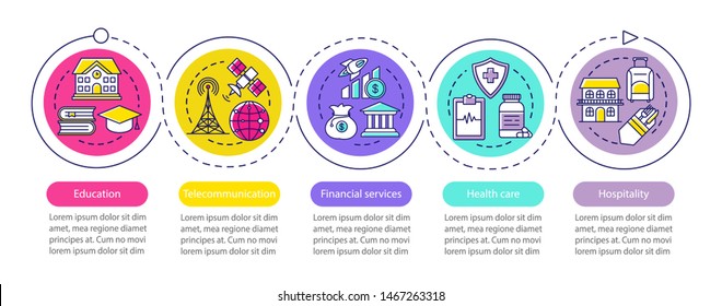Social services vector infographic template. Business presentation design elements. Data visualization with five steps and options. Process timeline chart. Workflow layout with linear icons