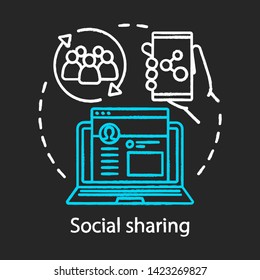 Icono de tiza de concepto de intercambio social. Recomendación idea de búsqueda de marketing. Smm, redes sociales, intercambio de contactos. Cliente Comentarios. Ilustración de pizarra aislada de Vector