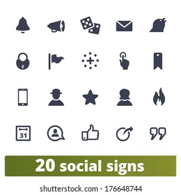 Social signs: vector icons set for network, community sites, application, user interface