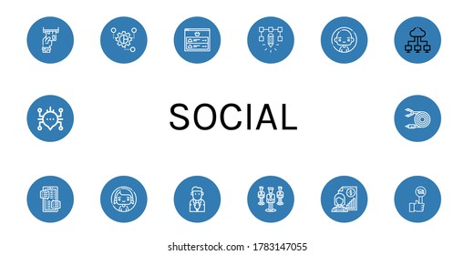 social simple icons set. Contains such icons as Card, Grouping, Website, Design, Man, Cloud network, Message, Woman, Businessman, Group, Individual, can be used for web, mobile and logo
