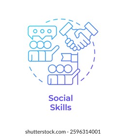 Social skills blue gradient concept icon. Leadership, communication. Teamwork organization. Round shape line illustration. Abstract idea. Graphic design. Easy to use in infographic, presentation
