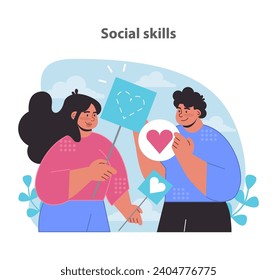 Social skills enhancement set. Illustrating interpersonal connection and heartwarming interactions. Flat vector illustration.