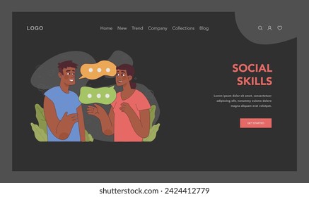 Social skills idea. Two individuals engaging in friendly conversation. Effective verbal exchange. Communication dynamic essential for personal and professional relationships. Flat vector illustration