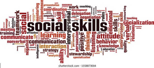 Social skills word cloud concept. Collage made of words about social skills. Vector illustration 