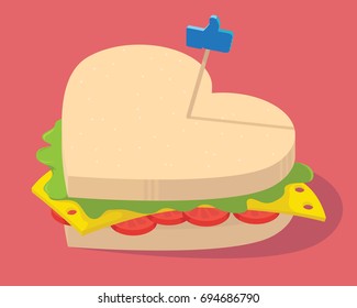 Social Snack illustration. Vector like food sandwich