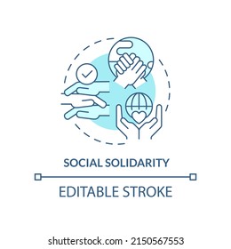 Social solidarity turquoise concept icon. Cohesion, cooperation. Advantage abstract idea thin line illustration. Isolated outline drawing. Editable stroke. Arial, Myriad Pro-Bold fonts used
