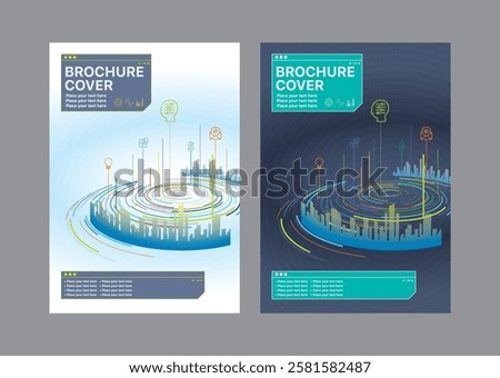 Social Statistics brochure cover, circle line art, vector