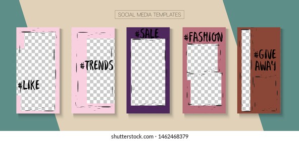 Social Stories Cool Vector Layout. Funky Sale, New Arrivals Story Layout. Online Shop Abstract Graphic Mobile. Blogger Trendy Covers, Social Media Kit Template. Social Media Stories VIP Layout
