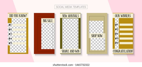 Social Stories Cool Vector Layout. Online Shop Rich VIP Invitation Advert. Blogger Minimal Border, Social Media Kit Template. Simple Sale, New Arrivals Story Layout. Social Media Stories VIP Layout