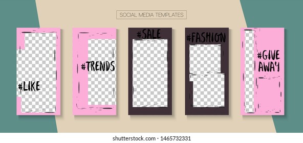 Social Stories Cool Vector Layout. Funky Sale, New Arrivals Story Layout. Online Shop Luxury Graphic Apps. Blogger Simple Frame, Social Media Kit Template. Social Media Stories VIP Layout
