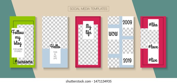Social Stories Cool Vector Layout. Simple Sale, New Arrivals Story Layout. Online Shop Elegant Graphic Advert. Blogger Funky Covers, Social Media Kit Template. Social Media Stories VIP Layout