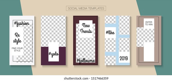 Social Stories Cool Vector Layout. Online Shop Graphic Invitation Mobile. Hipster Sale, New Arrivals Story Layout. Blogger Simple Concept, Social Media Kit Template. Social Media Stories VIP Layout