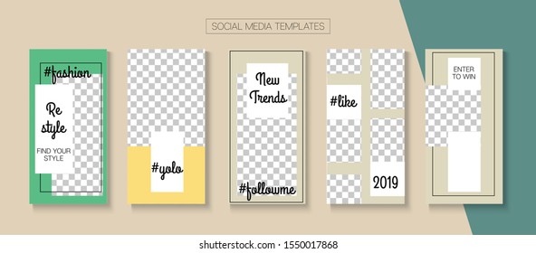 Social Stories Cool Vector Layout. Online Shop Graphic Invitation Phone. Minimal Sale, New Arrivals Story Layout. Blogger Hipster Covers, Social Media Kit Template. Social Media Stories VIP Layout