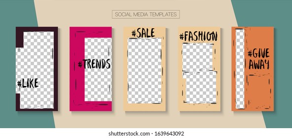 Social Stories Cool Vector Layout. Funky Sale, New Arrivals Story Layout. Online Shop Graphic Invitation Advert. Blogger Tech Design, Social Media Kit Template. Social Media Stories VIP Layout
