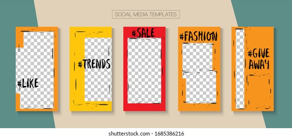 Social Stories Cool Vector Layout. Minimal Sale, New Arrivals Story Layout. Blogger Modern Border, Social Media Kit Template. Online Shop Elegant Invitation Brand. Social Media Stories VIP Layout