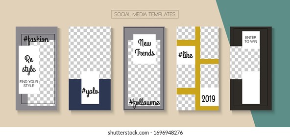 Social Stories Cool Vector Layout. Blogger Trendy Covers, Social Media Kit Template. Modern Sale, New Arrivals Story Layout. Online Shop Elegant Graphic Apps. Social Media Stories VIP Layout