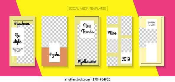 Social Stories Cool Vector Layout. Simple Sale, New Arrivals Story Layout. Online Shop Graphic Graphic Phone. Blogger Trendy Border, Social Media Kit Template. Social Media Stories VIP Layout
