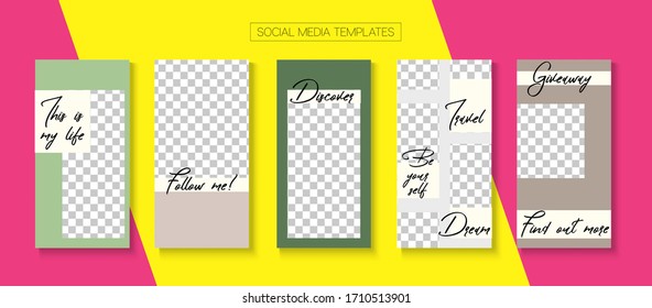 Social Stories Cool Vector Layout. Minimal Sale, New Arrivals Story Layout. Online Shop Abstract Graphic Apps. Blogger Trendy Concept, Social Media Kit Template. Social Media Stories VIP Layout