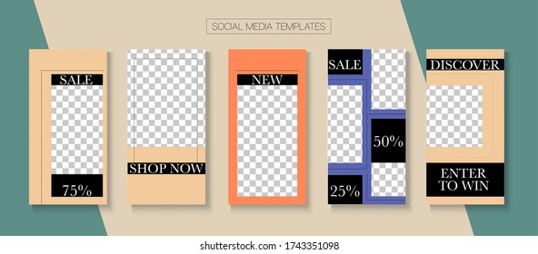 Soziale Geschichten Cool Vector Layout. Modern Verkauf, neue Ankünfte Storys Layout. Blogger Hipster Frame, Social Media Kit Template. Online Shop Luxus Einladung Mobile. VIP-Layout für Social Media-Stories