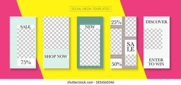 Historias Sociales Muy Genial Diseño Vector. Blogger Trendy Covers, Plantilla De Kit De Medios Sociales. Venta Moderna, Diseño De La Historia De Los Nuevos Llegados. Teléfono móvil de la invitación de la moda para comprar en línea. Diseño VIP de historias de medios sociales