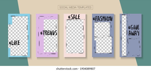 Social Stories Cool Vector Layout. Online Shop Abstract Graphic Mobile. Blogger Minimal Covers, Social Media Kit Template. Trendy Sale, New Arrivals Story Layout. Social Media Stories VIP Layout
