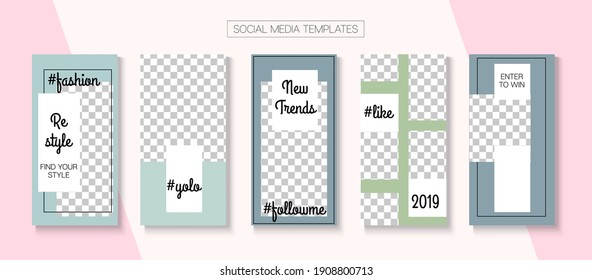Historias Sociales Muy Genial Diseño Vector. Venta de moda, Diseño de la Historia de los recién llegados. Marca de invitación de moda para tienda en línea. Blogger Hipster Border, Plantilla de Kit de Medios Sociales. Diseño VIP de historias de medios sociales