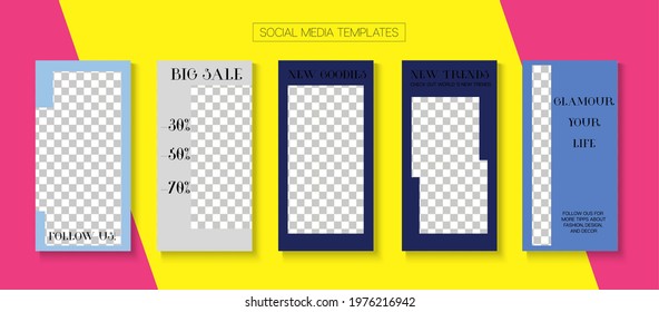 Social Stories Cool Vector Layout. Online Shop Rich VIP Invitation Apps. Funky Sale, New Arrivals Story Layout. Blogger Hipster Design, Social Media Kit Template. Social Media Stories VIP Layout