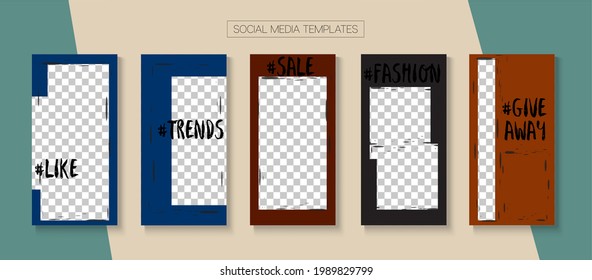 Social Stories Cool Vector Layout. Modern Sale, New Arrivals Story Layout. Online Shop Luxury Graphic Brand. Blogger Hipster Cards, Social Media Kit Template. Social Media Stories VIP Layout