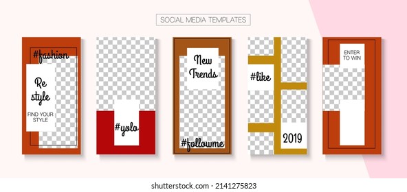 Social Stories Cool Vector Layout. Blogger Hipster Concept, Social Media Kit Template. Online Shop Elegant Graphic Apps. Trendy Sale, New Arrivals Story Layout. Social Media Stories VIP Layout