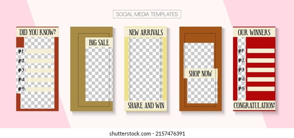Historias Sociales Muy Genial Diseño Vector. Tarjetas Funky Blogger, Plantilla de Kit de medios sociales. Publicidad gráfica de tienda en línea. Venta de moda, Diseño de la Historia de los recién llegados. Diseño VIP de historias de medios sociales