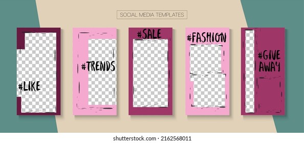 Social Stories Cool Vector Layout. Trendy Sale, New Arrivals Story Layout. Blogger Simple Border, Social Media Kit Template. Online Shop Luxury Graphic Apps. Social Media Stories VIP Layout