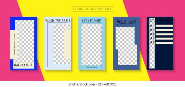 Historias Sociales Muy Genial Diseño Vector. Tarjetas Mínimas Para Blogueros, Plantilla De Kit De Medios Sociales. Venta de moda, Diseño de la Historia de los recién llegados. Tienda en línea Marca de invitación de lujo. Diseño VIP de historias de medios sociales