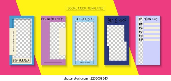Social Stories Cool Vector Layout. Modern Sale, New Arrivals Story Layout. Blogger Modern Frame, Social Media Kit Template. Online Shop Elegant Graphic Mobile. Social Media Stories VIP Layout
