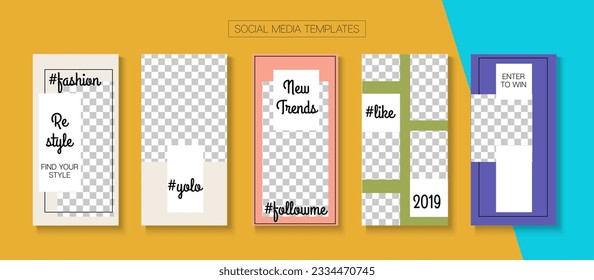 Social Stories Cool Vector Layout. Blogger Funky Frame, Social Media Kit Template. Online Shop Fashion Invitation Phone. Simple Sale, New Arrivals Story Layout. Social Media Stories VIP Layout