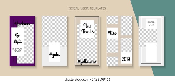 Social Stories Cool Vector Layout. Online Shop Polygon Graphic Apps. Minimal Sale, New Arrivals Story Layout. Blogger Trendy Covers, Social Media Kit Template. Social Media Stories VIP Layout