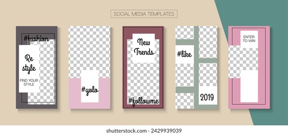 Social Stories Cool Vector Layout. Minimal Sale, New Arrivals Story Layout. Online Shop Graphic Invitation Phone. Blogger Modern Border, Social Media Kit Template. Social Media Stories VIP Layout