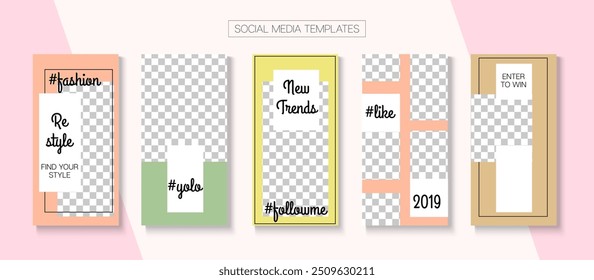 Social Stories Cool Vector Layout. Modern Sale, New Arrivals Story Layout. Blogger Trendy Design, Social Media Kit Template. Online Shop Rich VIP Graphic Apps. Social Media Stories VIP Layout