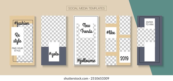 Social Stories Cool Vector Layout. Blogger Simple Covers, Social Media Kit Template. Online Shop Polygon Graphic Phone. Hipster Sale, New Arrivals Story Layout. Social Media Stories VIP Layout