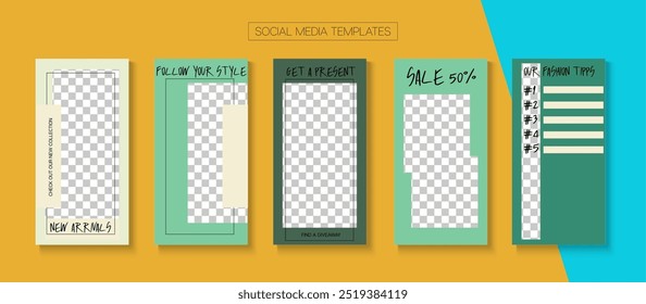 Social Stories Cool Vector Layout. Blogger Funky Design, Social Media Kit Template. Online Shop Abstract Graphic Mobile. Minimal Sale, New Arrivals Story Layout. Social Media Stories VIP Layout