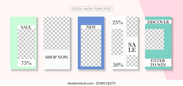 Social Stories Cool Vector Layout. Online Shop Fashion Invitation Apps. Trendy Sale, New Arrivals Story Layout. Blogger Trendy Design, Social Media Kit Template. Social Media Stories VIP Layout