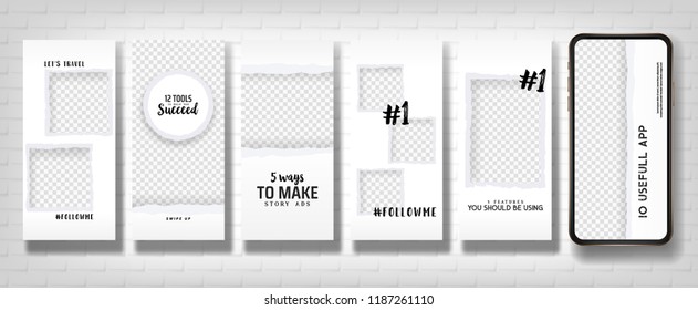 Social stories template. Editable torn paper design. Lifestyle concept.